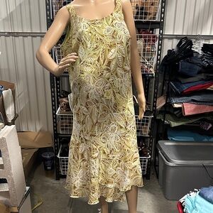 Signature by Sangria light green and brown Leaf Print Midi Dress